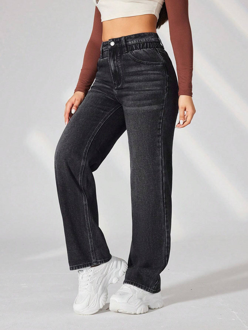 EZwear Jeans De Pierna Recta De Color Liso Para Mujer