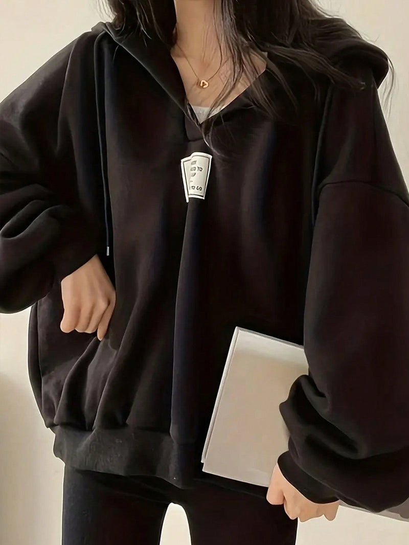 Ezwear sudadera con capucha casual de mujer con bordado de letras, para otono/invierno