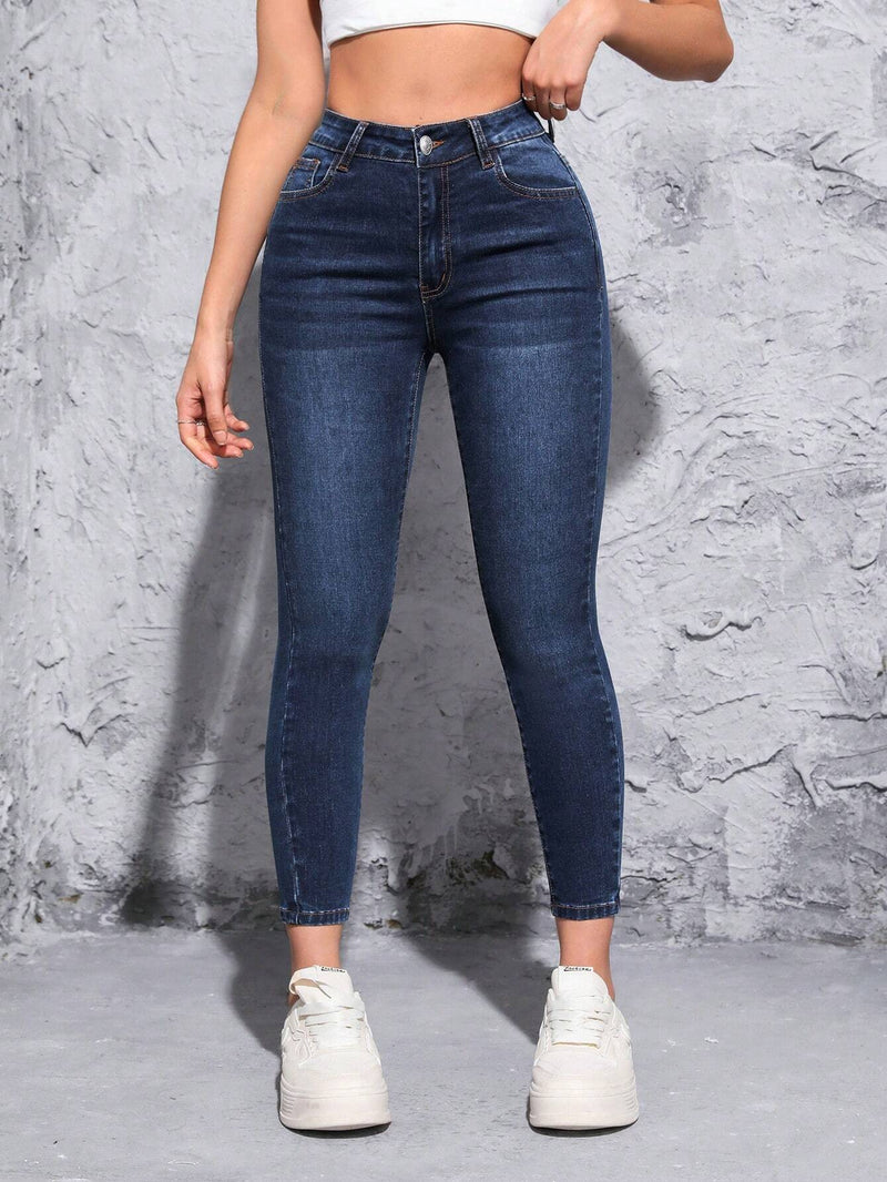 PETITE Jeans Ajustados De Talle Alto En Azul Oscuro Para Mujer