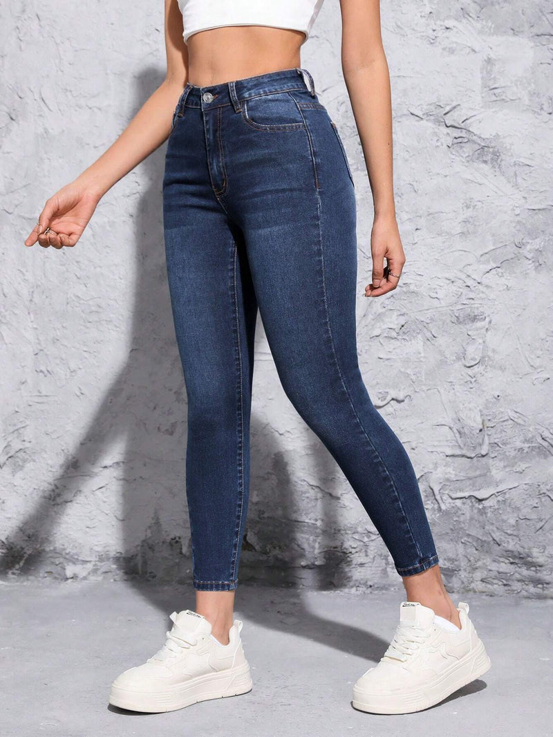 PETITE Jeans Ajustados De Talle Alto En Azul Oscuro Para Mujer