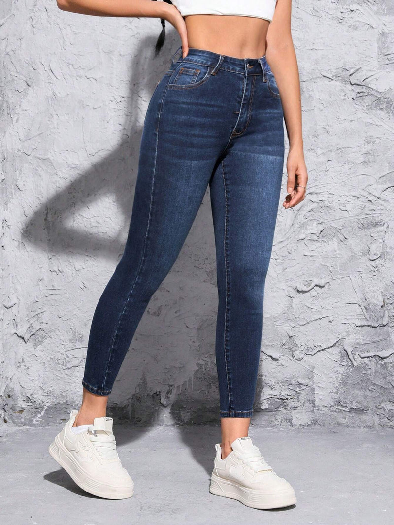 PETITE Jeans Ajustados De Talle Alto En Azul Oscuro Para Mujer