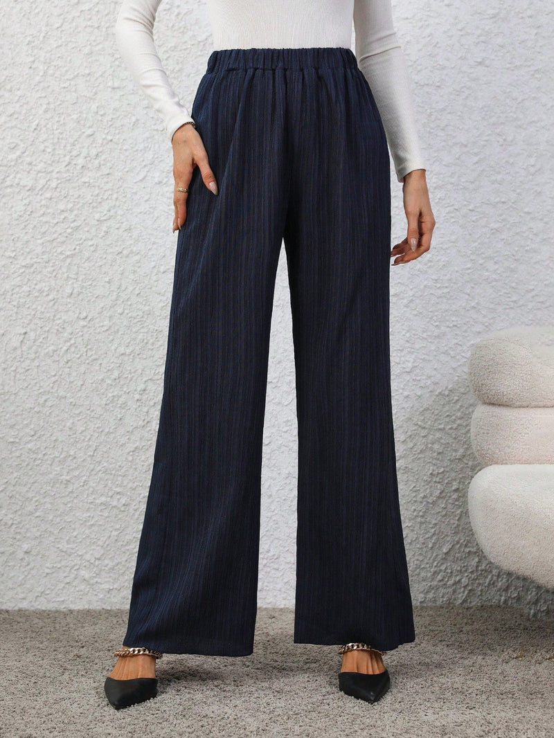 Pantalones Con Cintura Elastica Y Pierna Ancha De Color Liso Para Mujer