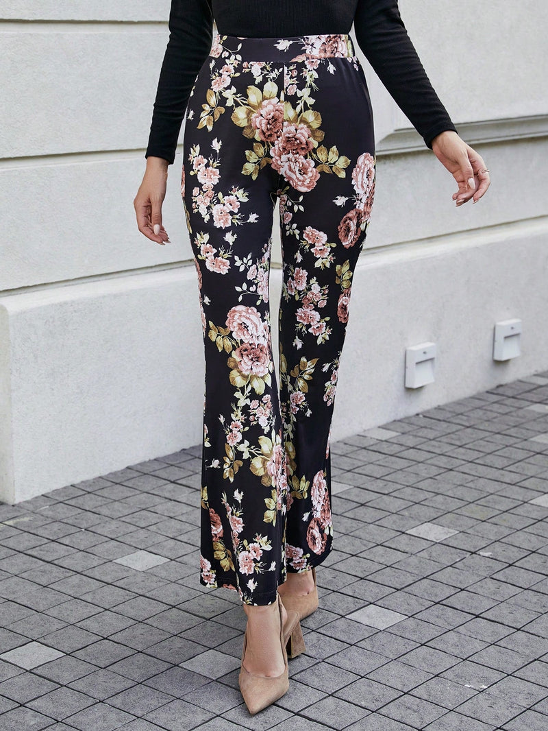 Pantalones Acampanados Con Estampado Floral Para Mujer