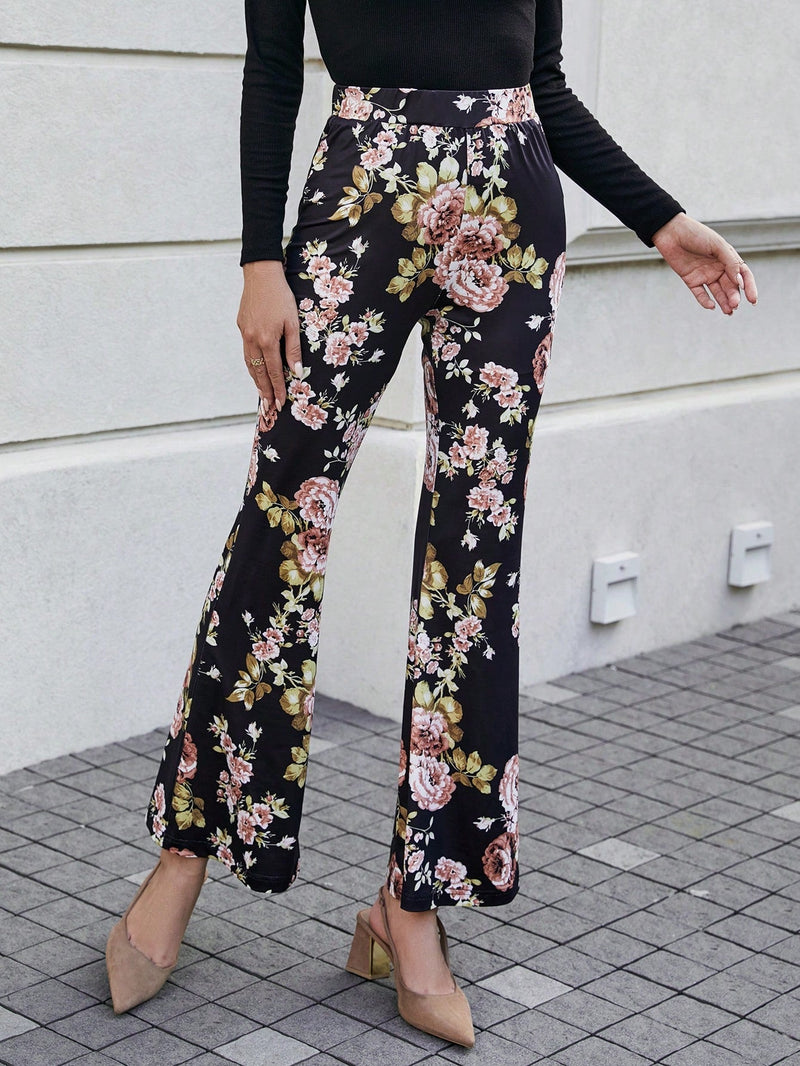 Pantalones Acampanados Con Estampado Floral Para Mujer