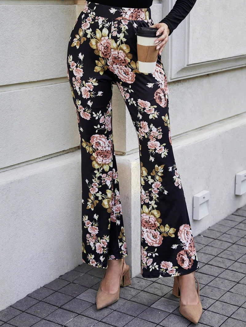 Pantalones Acampanados Con Estampado Floral Para Mujer