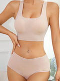 Conjunto De Sujetador Y Bragas Inalambricos Sin Costuras Para Mujer En Color Solido
