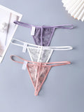 Set de 3 piezas de pantis de encaje transparente con diseno de lazo sexy para mujer