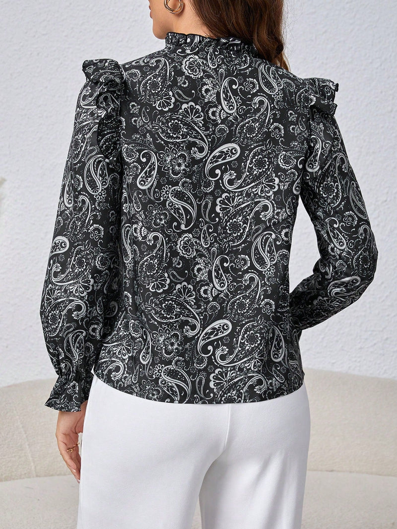 Frenchy Camisa De Mujer Con Estampado De Cachemira Y Detalle De Encaje