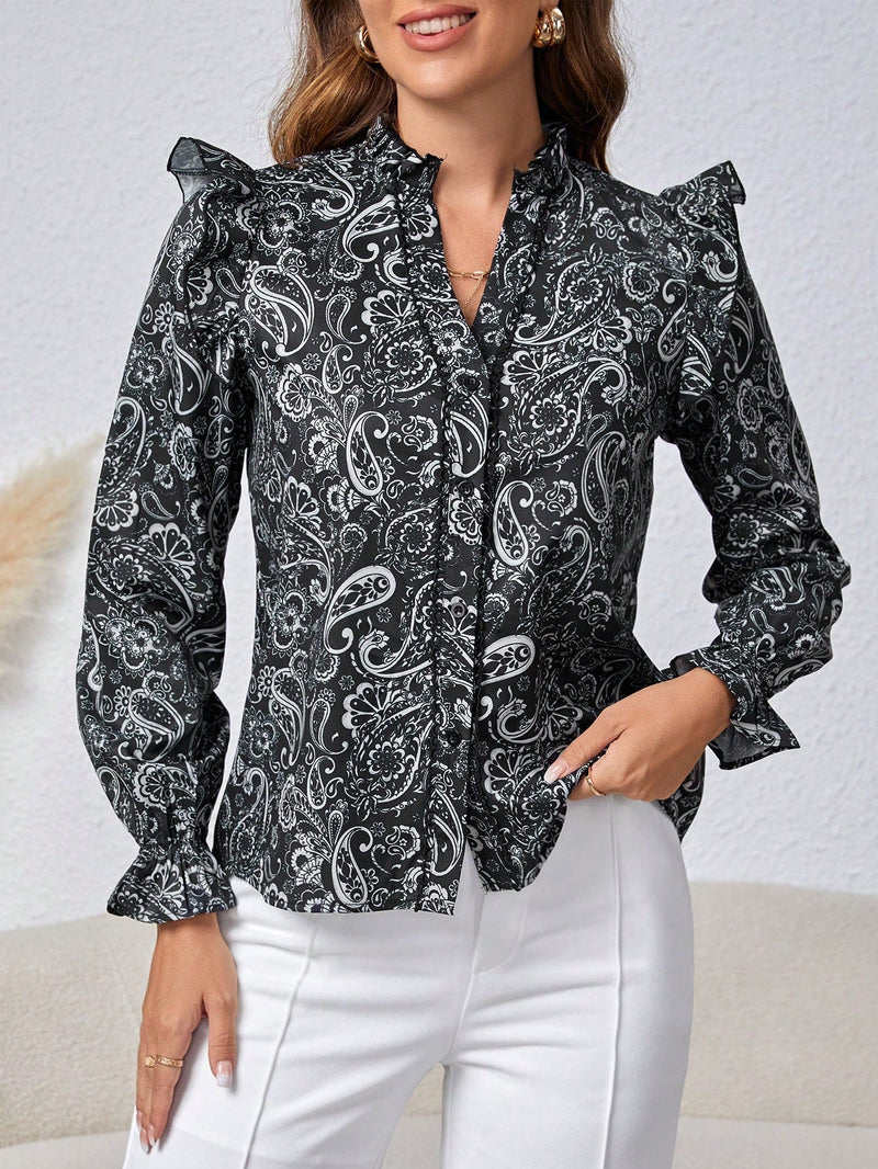 Frenchy Camisa De Mujer Con Estampado De Cachemira Y Detalle De Encaje