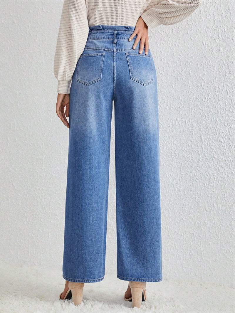 LUNE Pantalones De Mezclilla Rectos Casuales Y Sueltos Para Mujer, De Moda