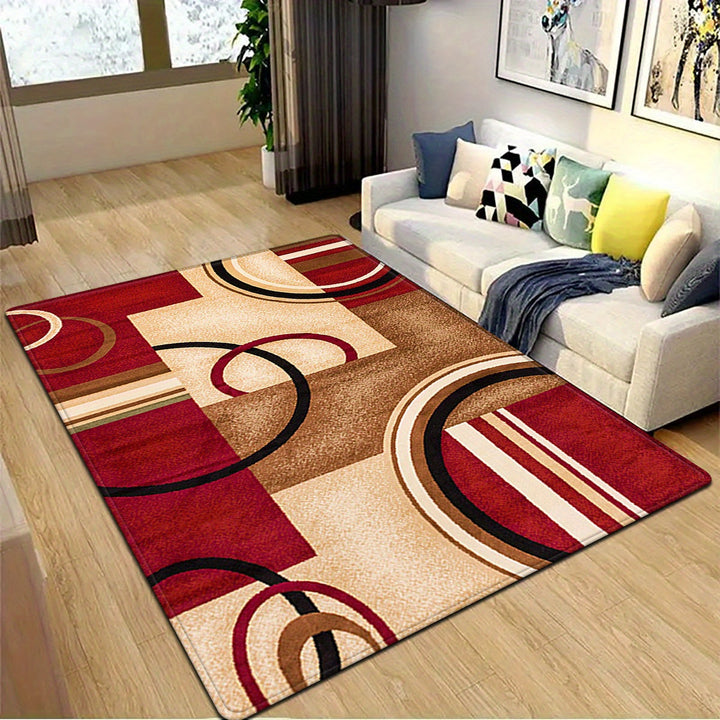 Alfombra cuadrada con diseño de círculos rojos elegante, suave de franela, resistente al desgaste, para decoración de dormitorio y sala
