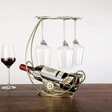 Soporte de vino de metal al estilo europeo vintage y portavasos – Diseño de hábitat verde elegante, perfecto para armarios de vino, restaurantes, bares y decoración de fiestas. Sostiene 1 botella de vino y 4 vasos – Ideal regalo de vacaciones