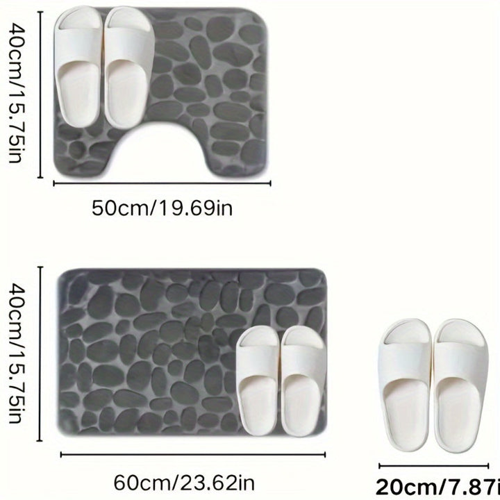 Conjunto de dos piezas de alfombra de baño absorbente antideslizante con memoria de guijarros, sencilla y cómoda