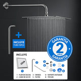 Kit Regadera Cuadrada Ducha Acero Inoxidable 20 X 20 Mas Tubo