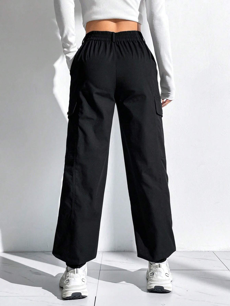 EZwear Pantalones Largos Estilo Cargo De Color Liso Para Mujer