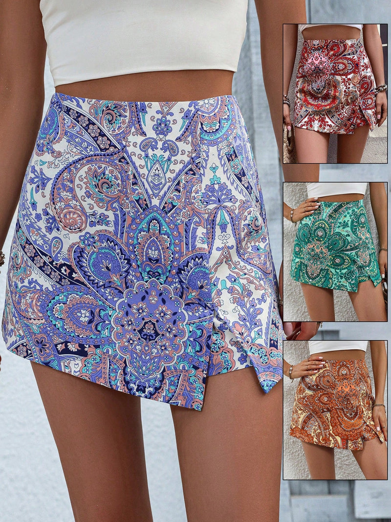 VCAY Skort con estampado de paisley con cremallera lateral