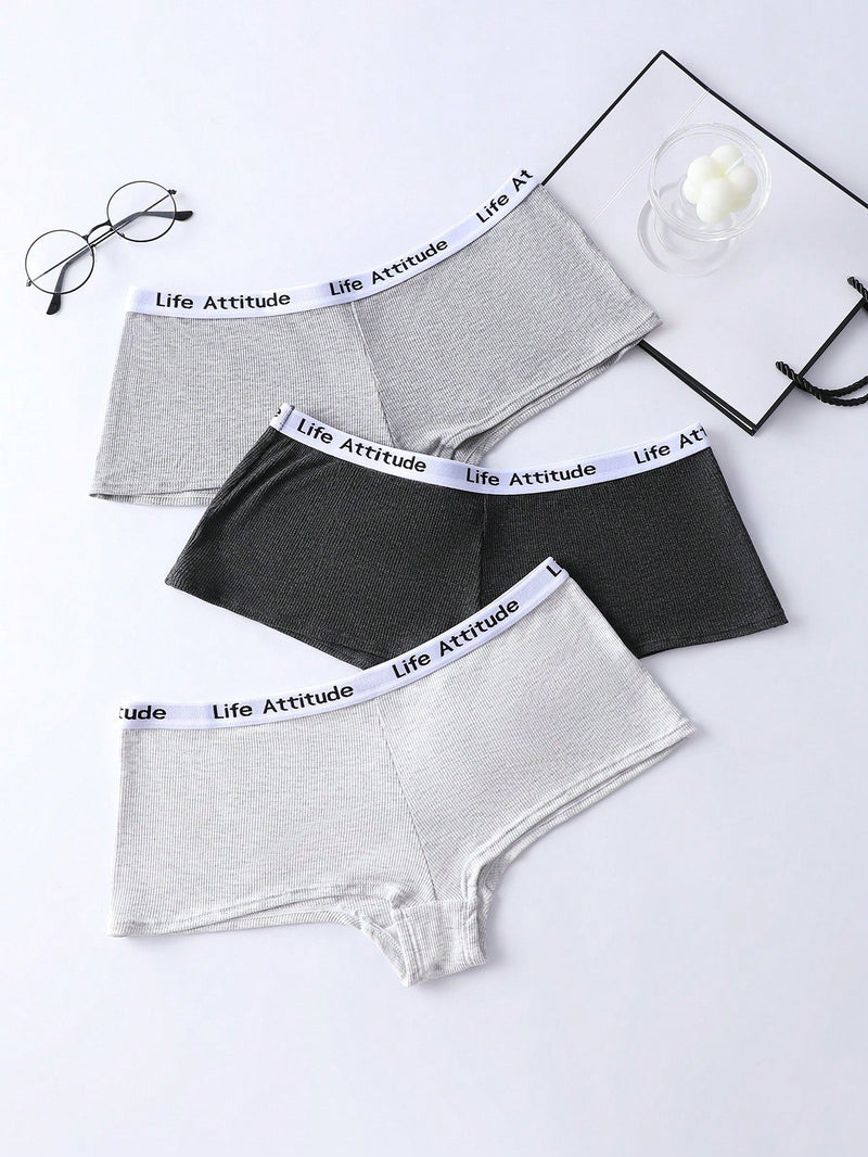 Pantalones Cortos Tipo Boyshort Para Mujer Con Detalles De Cinta De Tejido Y Letras