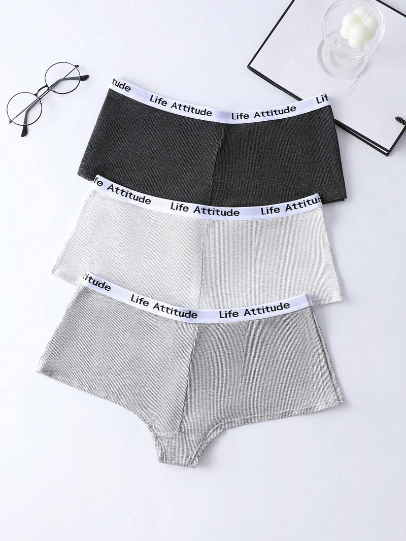 Pantalones Cortos Tipo Boyshort Para Mujer Con Detalles De Cinta De Tejido Y Letras