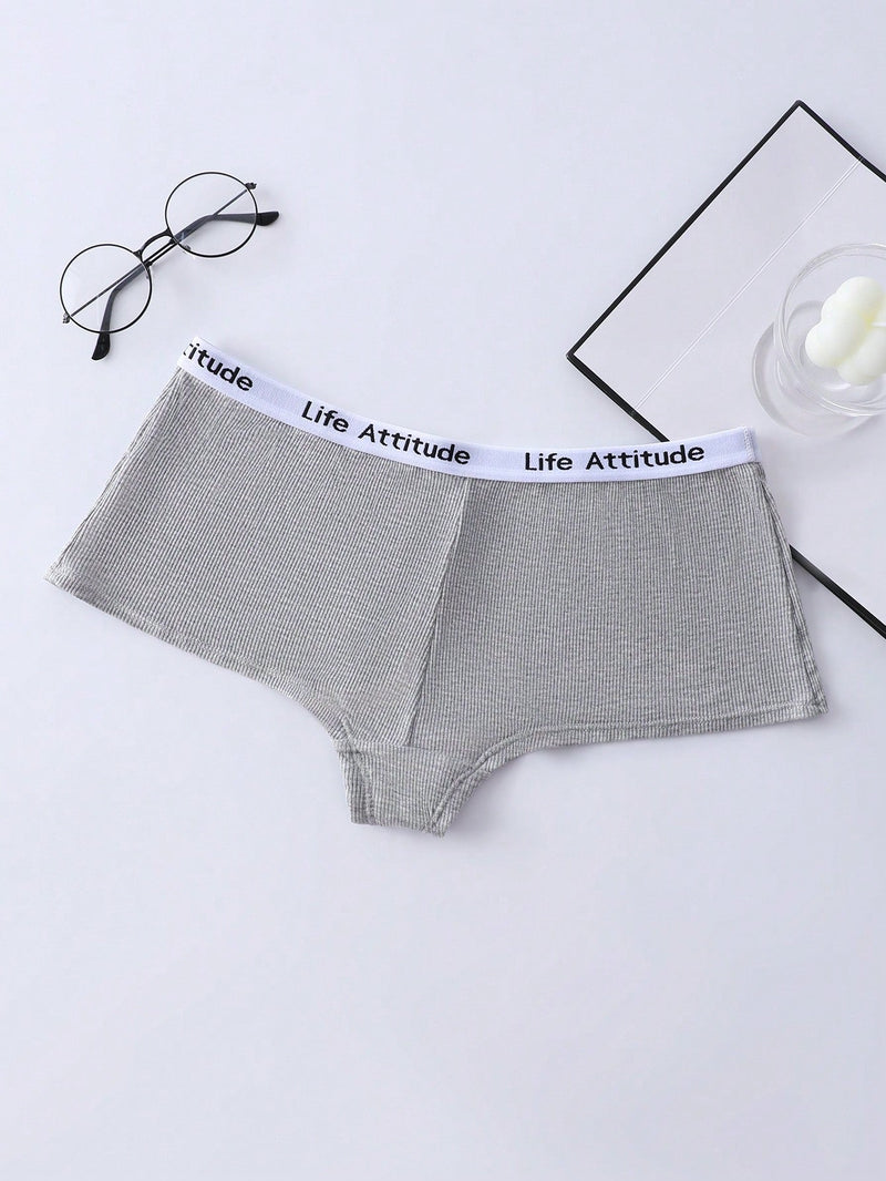 Pantalones Cortos Tipo Boyshort Para Mujer Con Detalles De Cinta De Tejido Y Letras