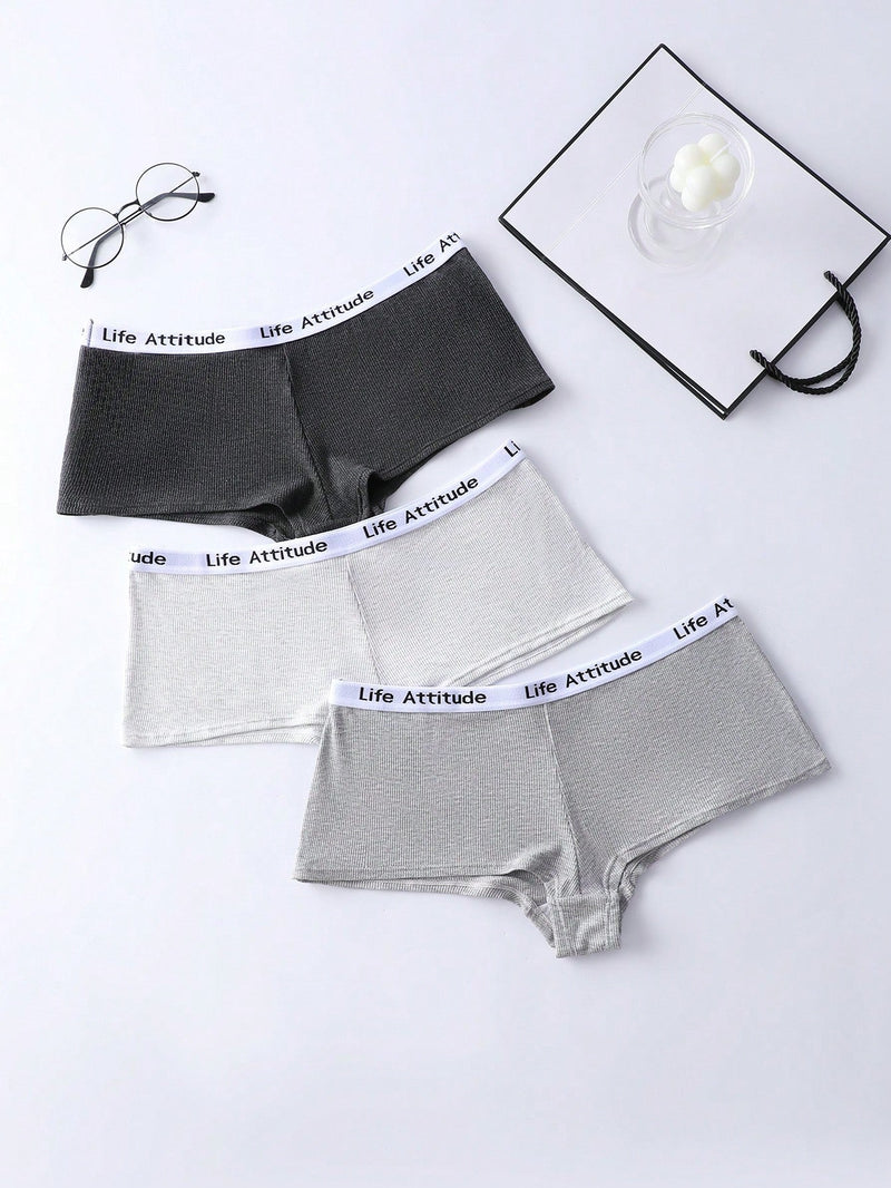 Pantalones Cortos Tipo Boyshort Para Mujer Con Detalles De Cinta De Tejido Y Letras