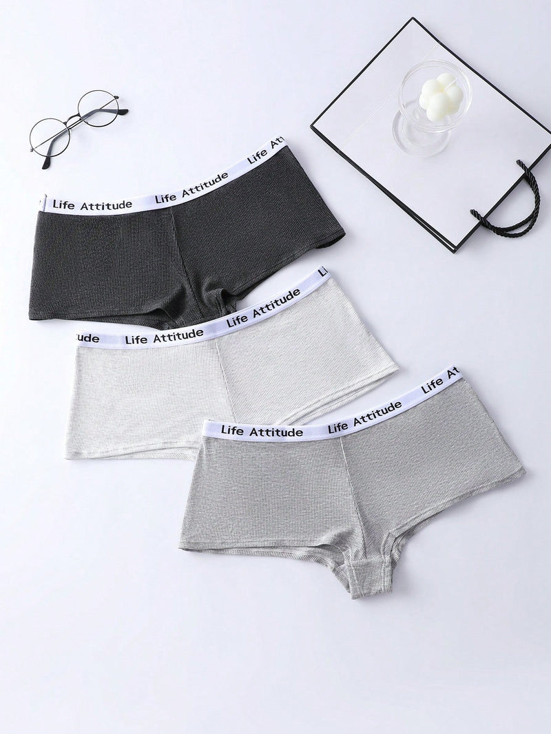 Pantalones Cortos Tipo Boyshort Para Mujer Con Detalles De Cinta De Tejido Y Letras