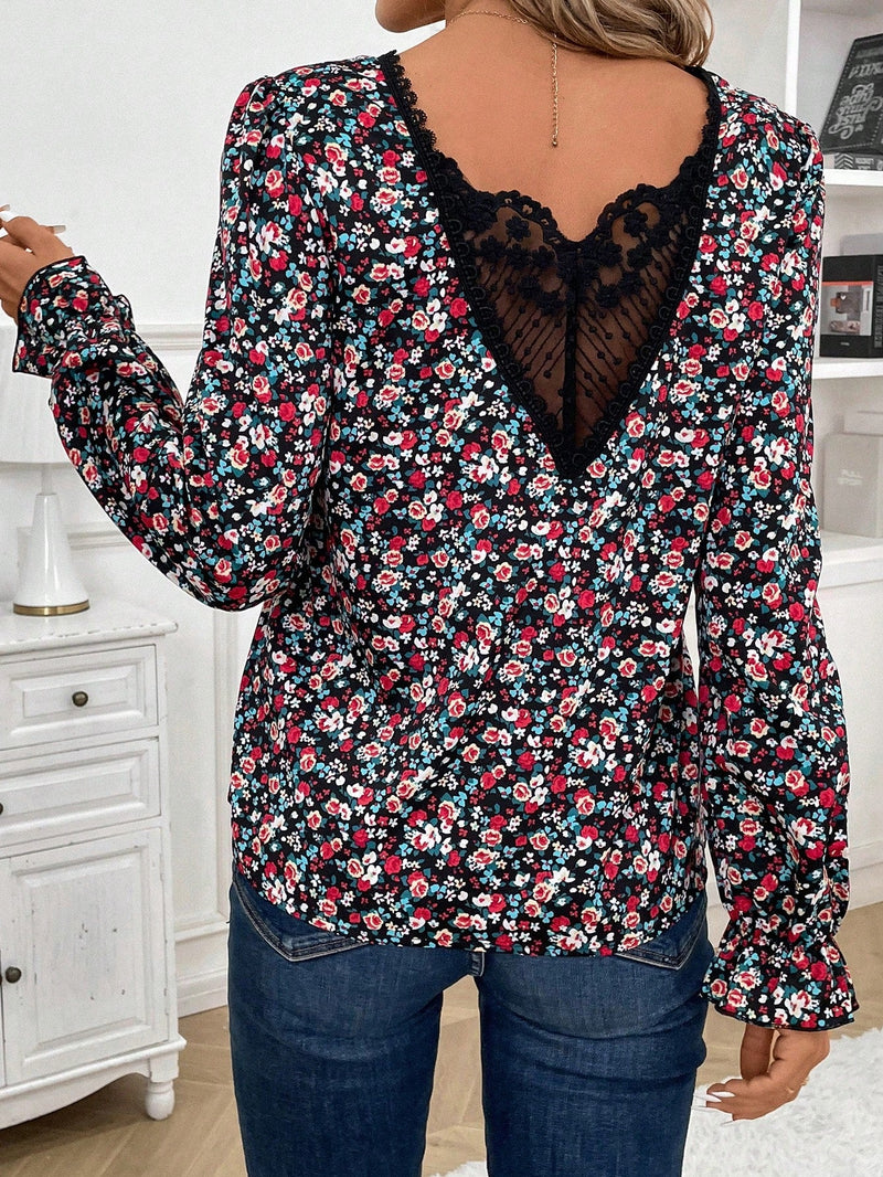 Frenchy Camisa De Patchwork Con Encaje Floral Para Mujer