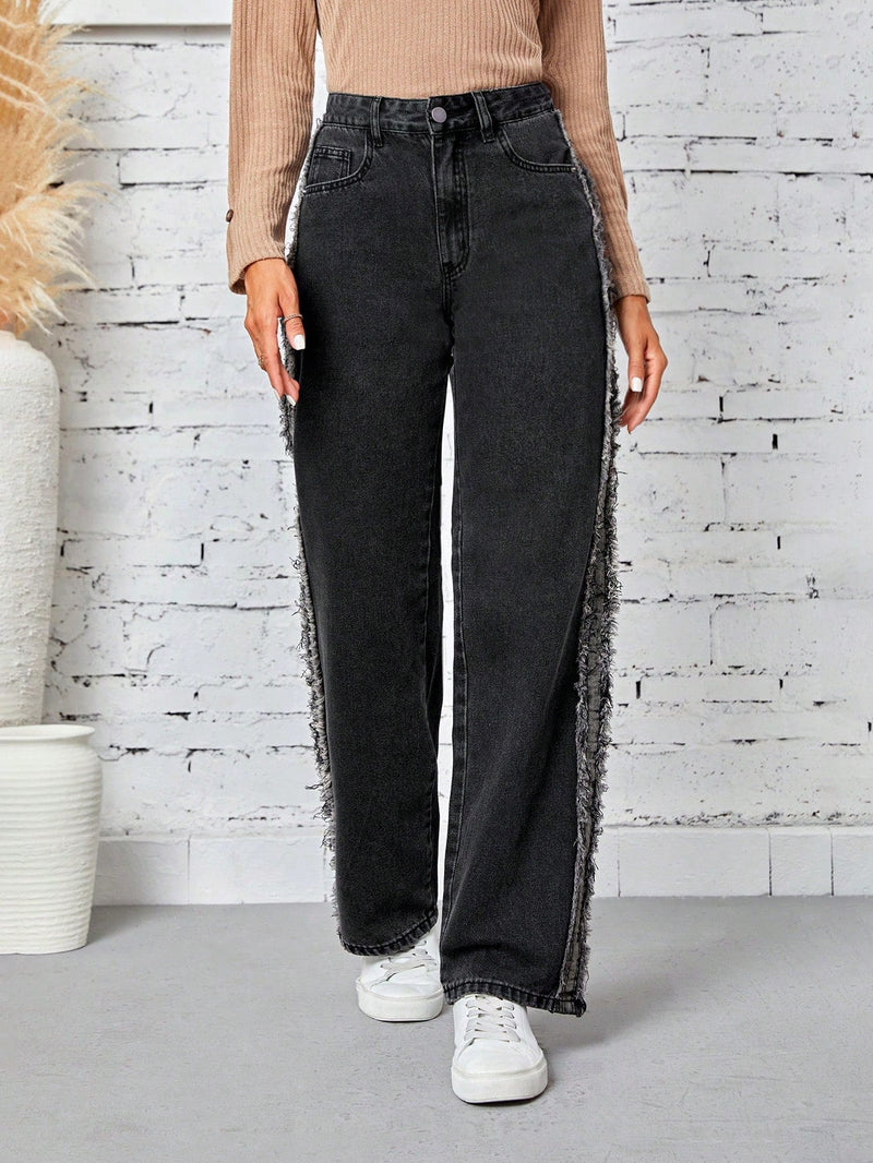 Pantalones De De Jean Sueltos Para Mujer Con Detalle De Cepillado Lateral