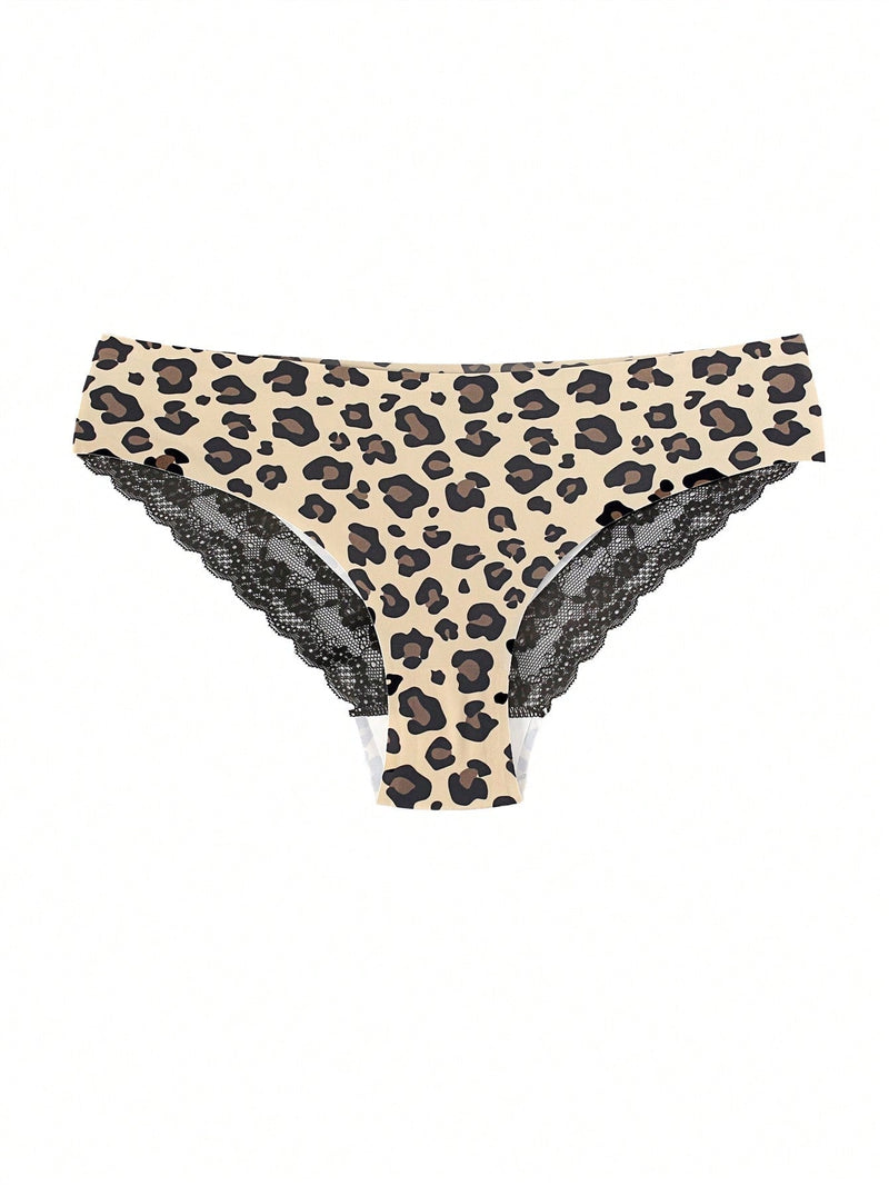 Ropa Interior De Mujer Vintage Sin Costuras De Seda Helada Con Estampado De Leopardo, Calzoncillos Triangulares Con Encaje Transpirable Y De Baja Altura, Delgados