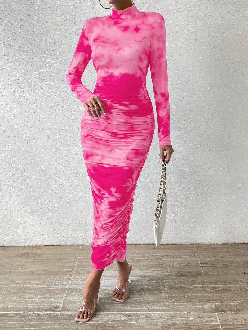 Prive Vestido Ajustado Fruncido Con Efecto Tie-dye Para Mujer