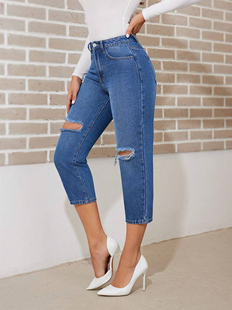 Prive Jeans De Cintura Alta Con Desgastes