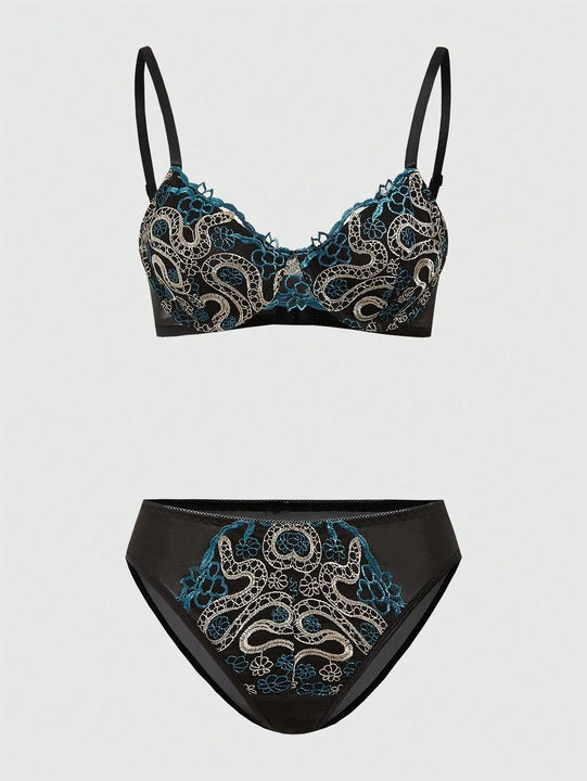 ROMWE Goth Conjunto De Lenceria De Mujer Con Patchwork De Encaje