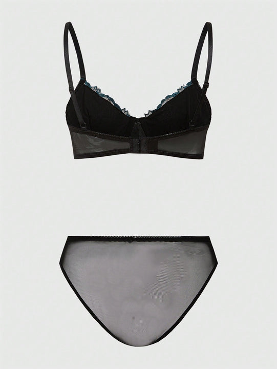 ROMWE Goth Conjunto De Lenceria De Mujer Con Patchwork De Encaje