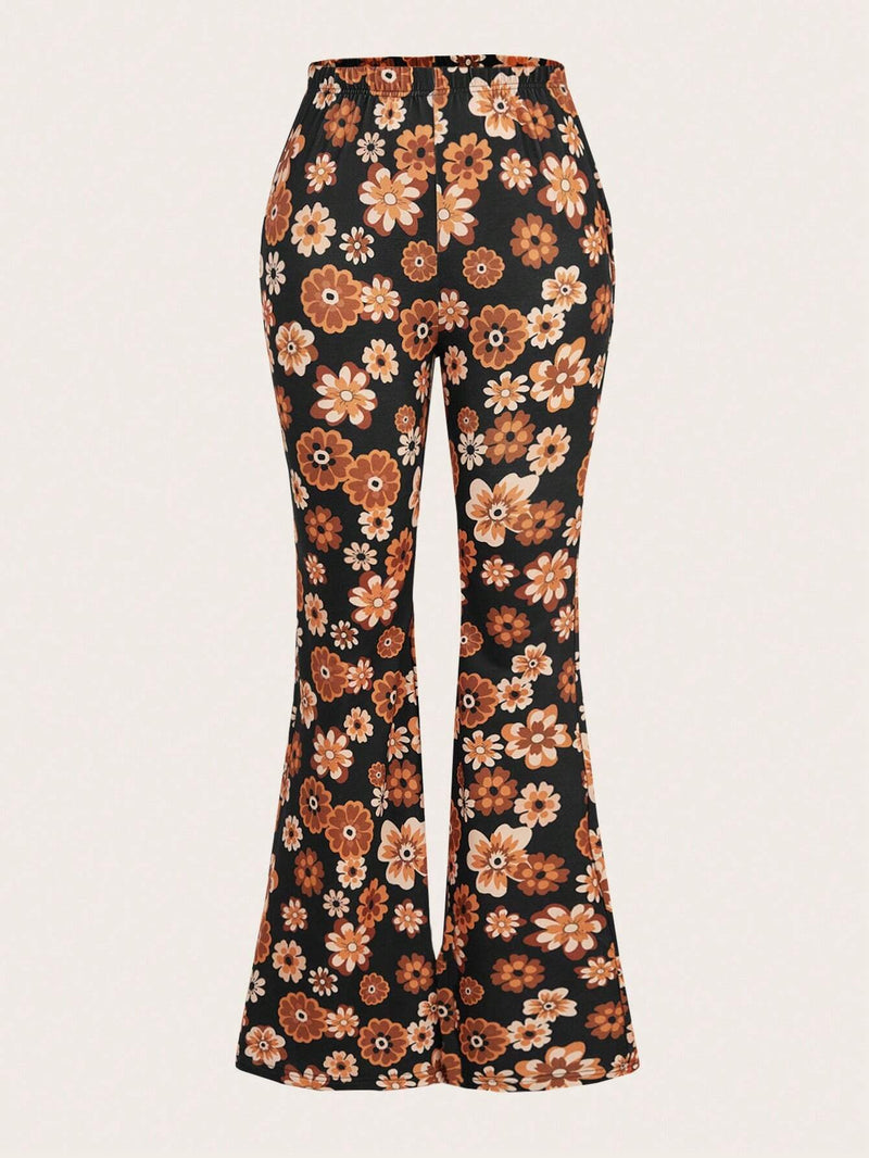 ROMWE Hippie Pantalon Acampanado Bohemio Con Estampado Floral Para Mujer