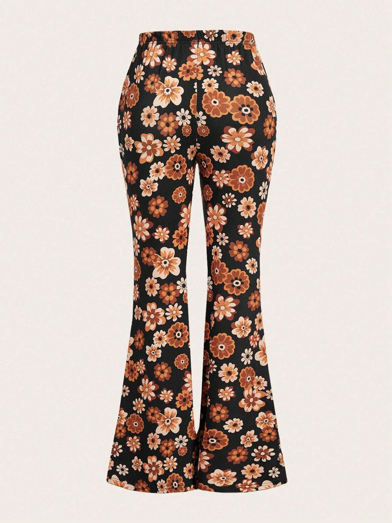 ROMWE Hippie Pantalon Acampanado Bohemio Con Estampado Floral Para Mujer