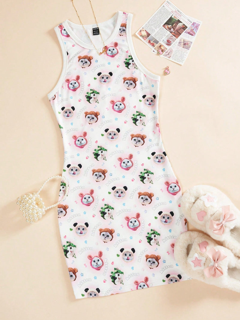 Qutie Vestido tank con estampado de rayas unido en contraste