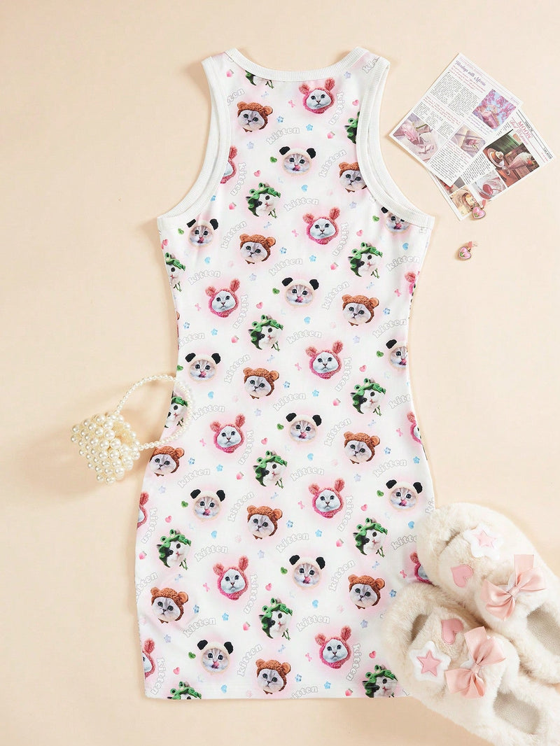 Qutie Vestido tank con estampado de rayas unido en contraste