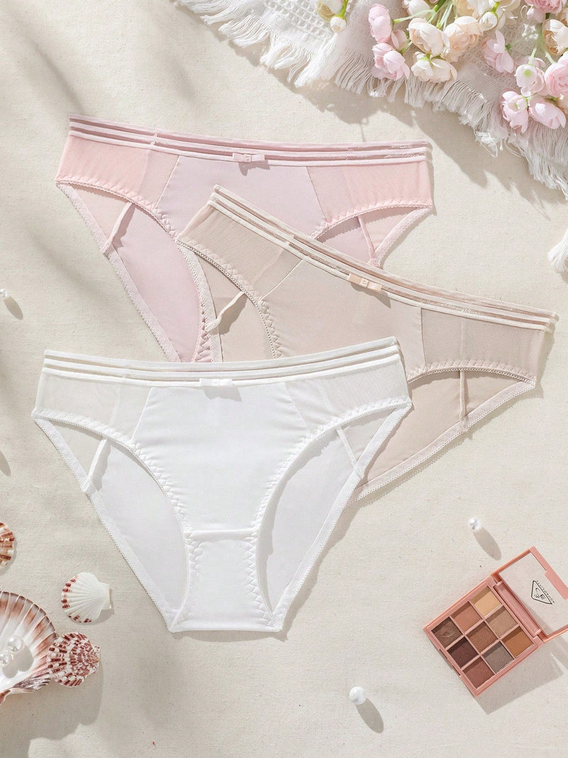 Panties Triangulares De Malla Con Parches Para Mujer