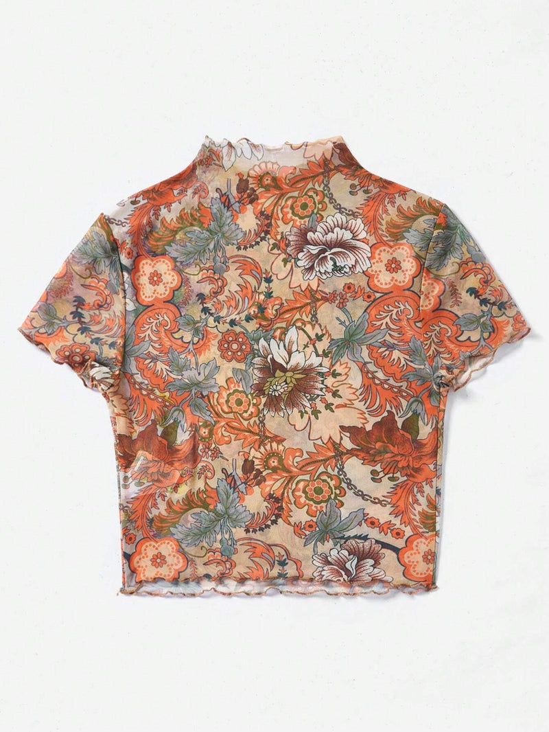 WYWH Blusa Floral Semi-transparente Para Mujeres De Vacacion