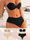 2 Piezas Sujetador De Color Liso Con Aro De Acero Y Braguitas Con Espalda En T