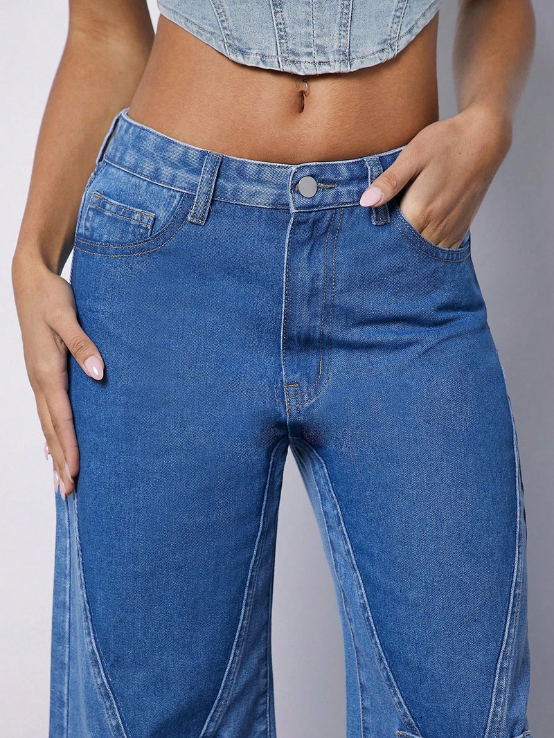 Pantalones Jeans De Pierna Ancha Con Efecto De Lavado