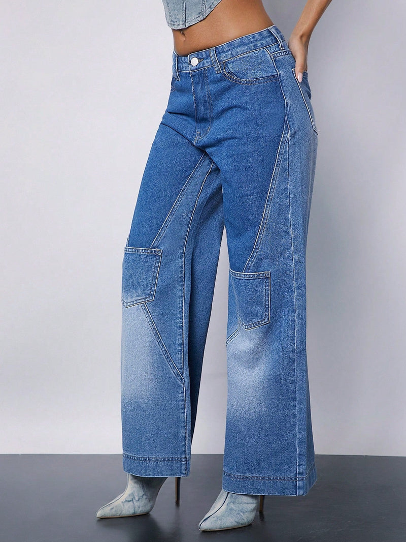 Pantalones Jeans De Pierna Ancha Con Efecto De Lavado