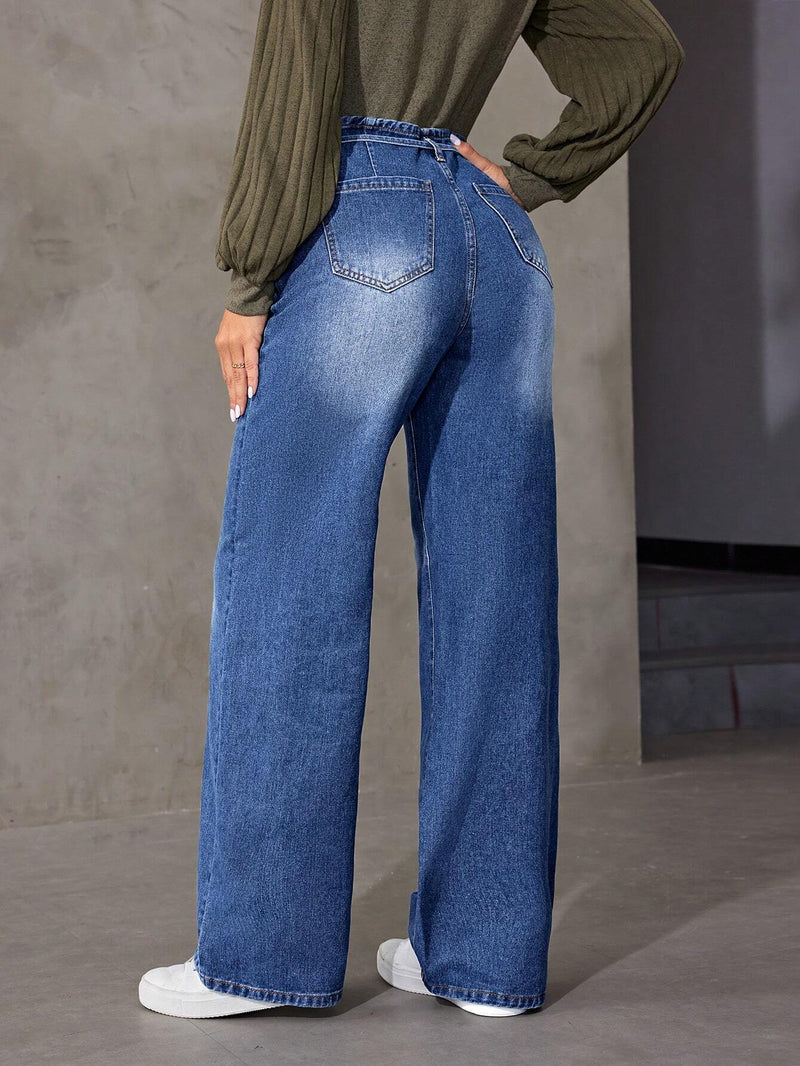 Prive Pantalones Jeans Con Cinturon Y Talle Alto Para Mujer