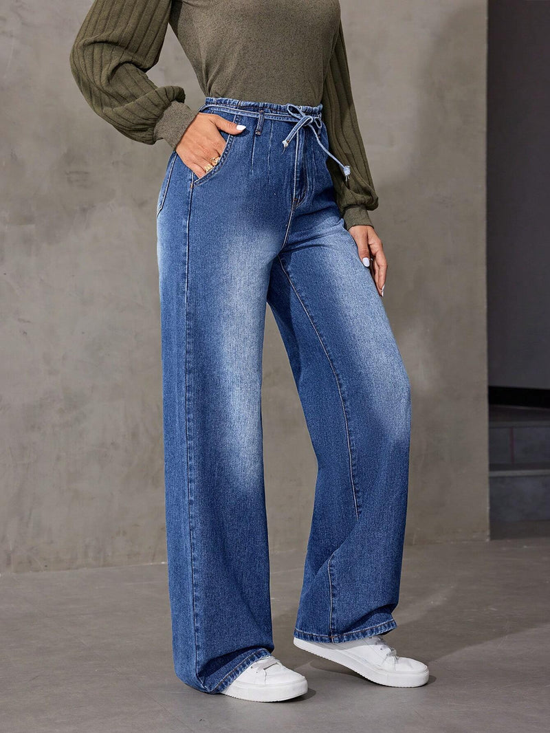 Prive Pantalones Jeans Con Cinturon Y Talle Alto Para Mujer