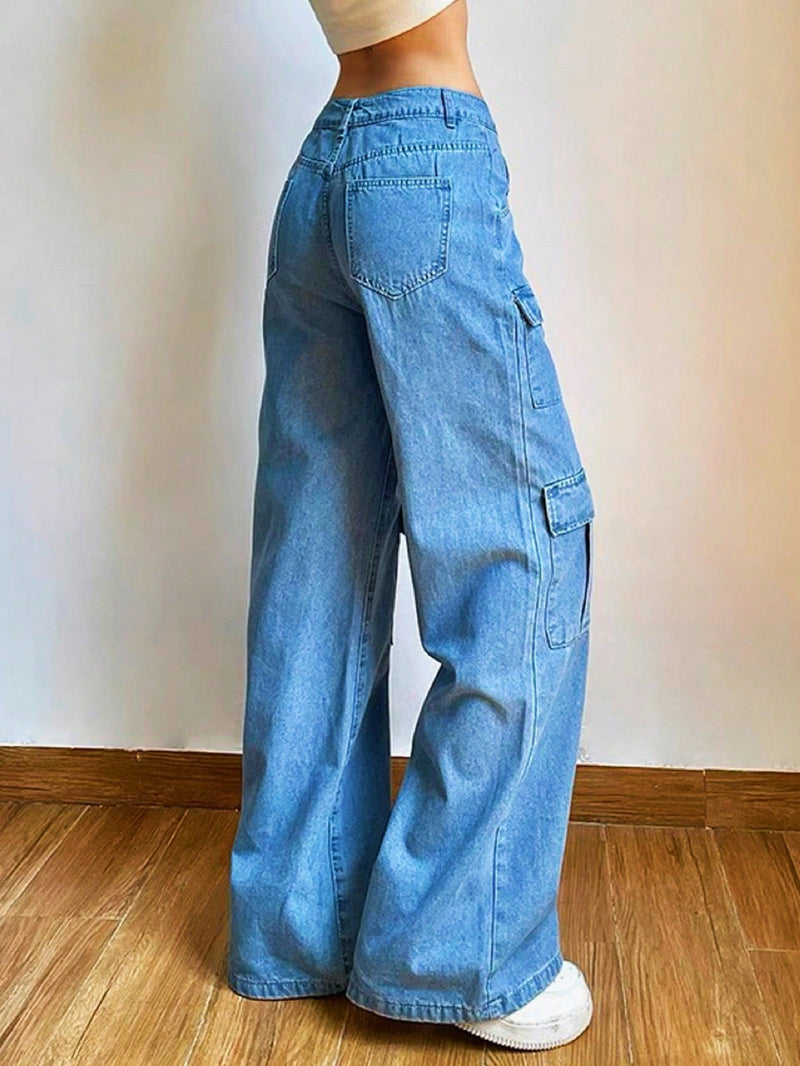 Jeans cargo de pernera ancha con bolsillo con solapa Street