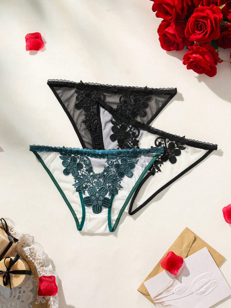 Panties Triangulares Con Diseno Hueco De Encaje Para Mujeres