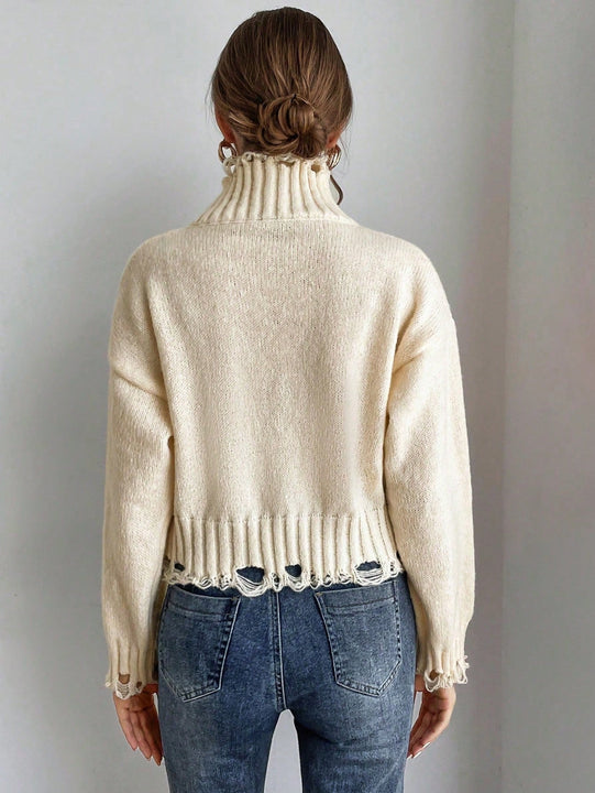 Frenchy Cuello Alto, Mangas Caidas, Sueter Rasgado