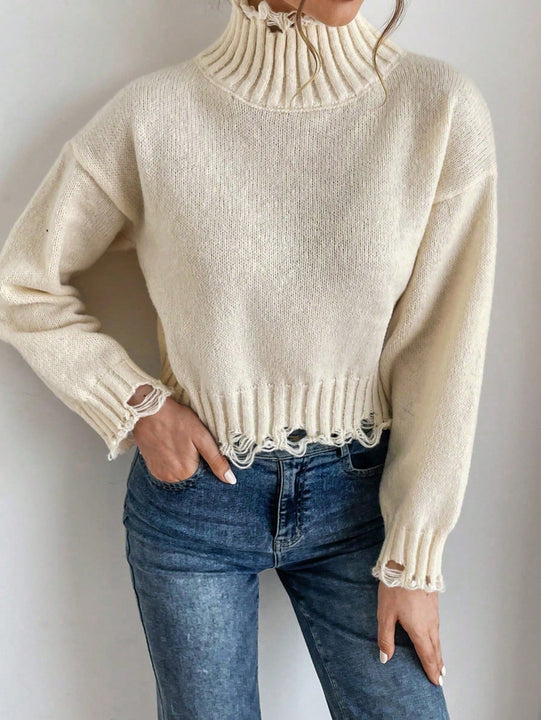 Frenchy Cuello Alto, Mangas Caidas, Sueter Rasgado