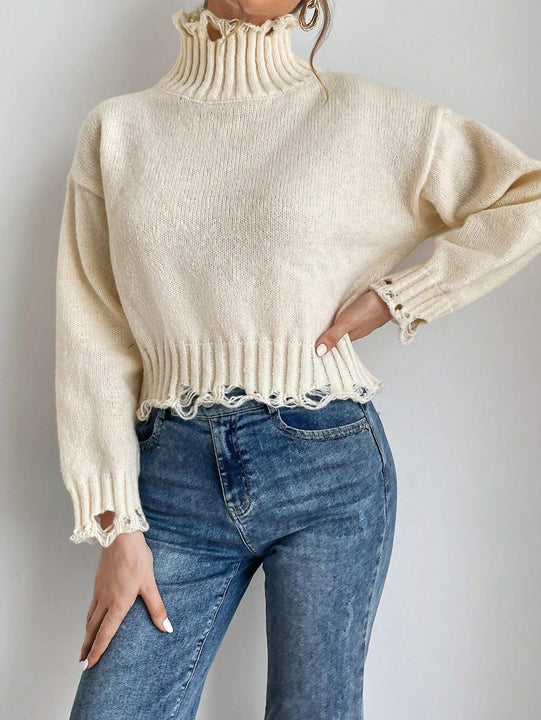 Frenchy Cuello Alto, Mangas Caidas, Sueter Rasgado