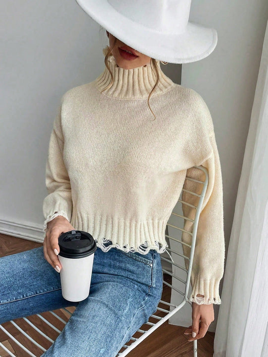 Frenchy Cuello Alto, Mangas Caidas, Sueter Rasgado