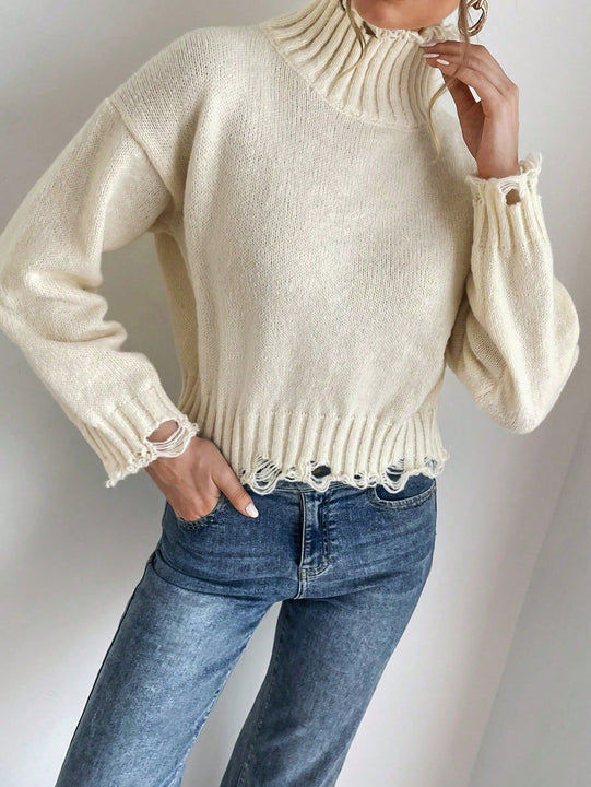 Frenchy Cuello Alto, Mangas Caidas, Sueter Rasgado